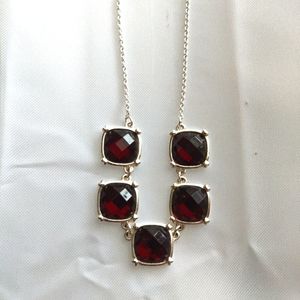Ruby Red Stone Silver Necklace and Earring set